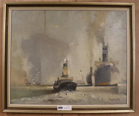 Philip Bo..., oil on canvas, Tug and steamers, signed, 50 x 60cm.